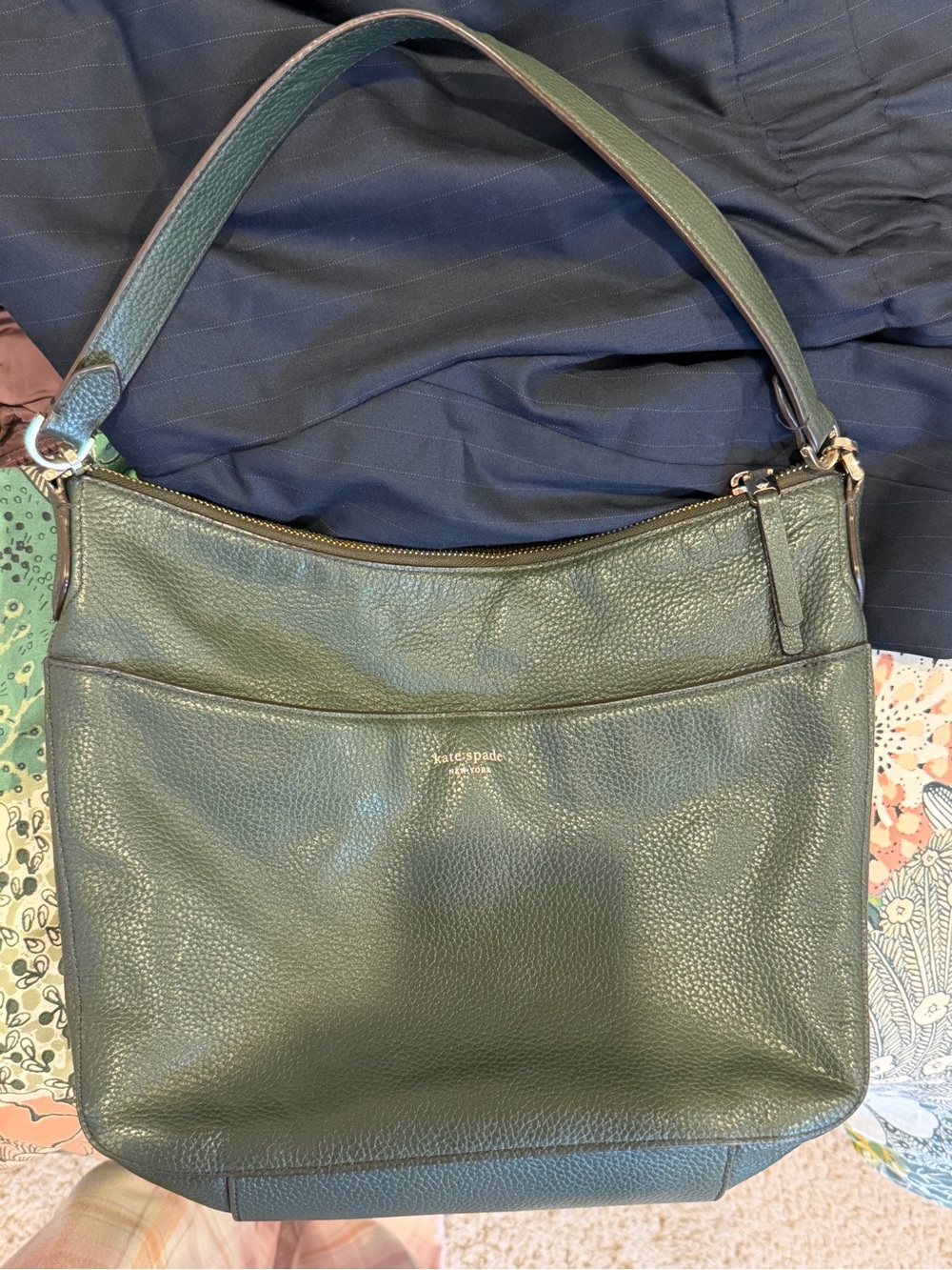 kate spade Forest Green Pebbled Leather Shoulder Hobo